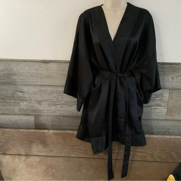 black silk dressing gown victoria's secret Victoria's Secret Slip Silk Blend Nightgown Dress Black Large Sheer Burnout
